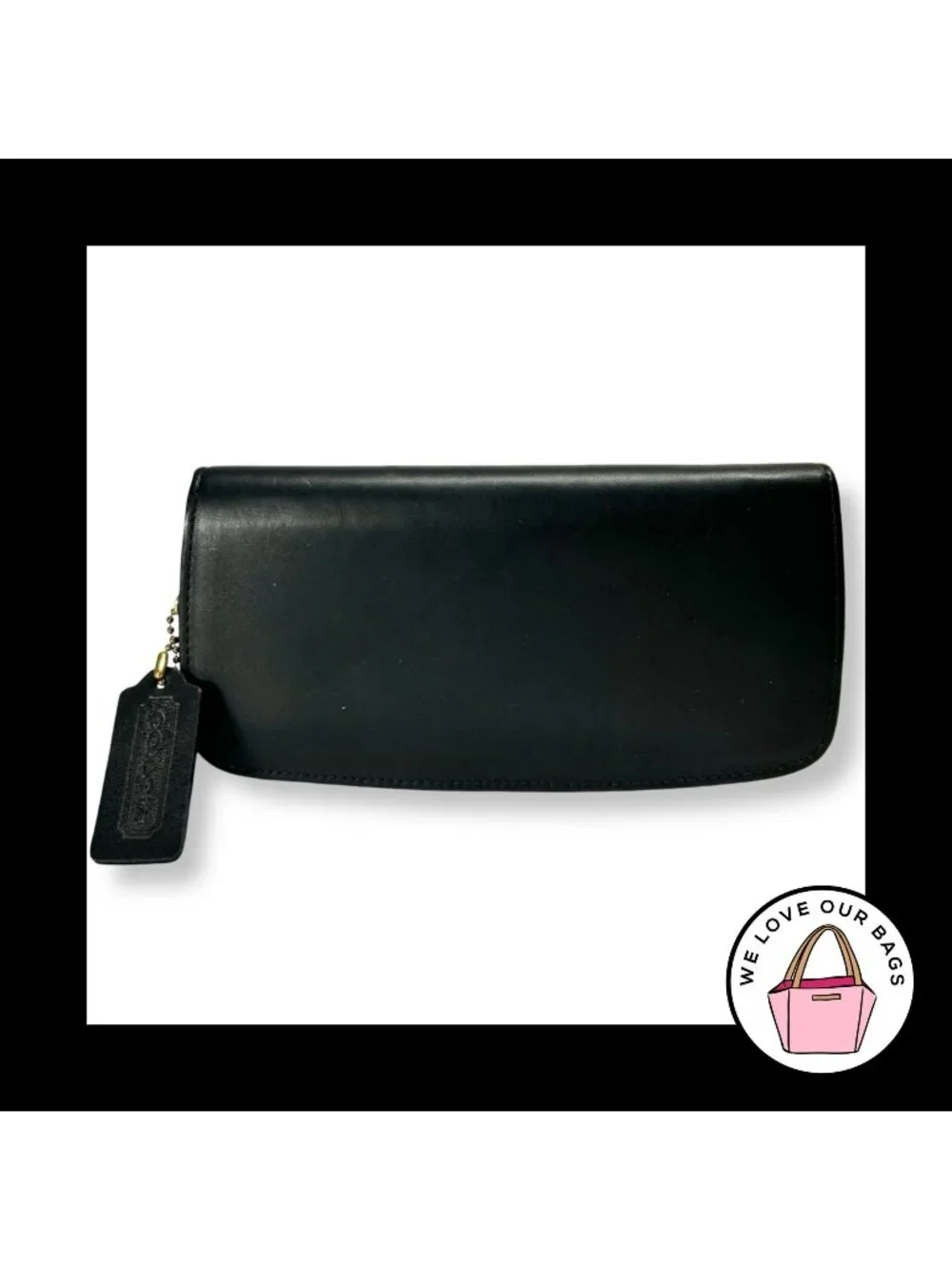 New Rare VINTAGE COACH WALLET Black Vachetta Leather Long Zip Around Clutch 7241